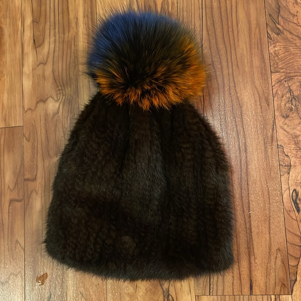 Real Mink Fur Hat with Pompom from Saks Fifth Avenue
